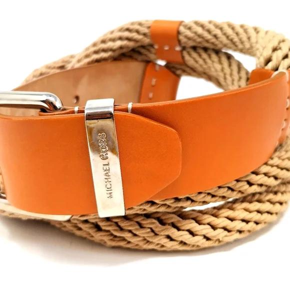 Michael Kors Made in Italy Leather Rope Belt S Michael Kors Men Brown Shadow Logo Slim 30mm Reversible Belt  main image 4